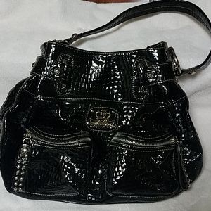 Black patent shoulder bag